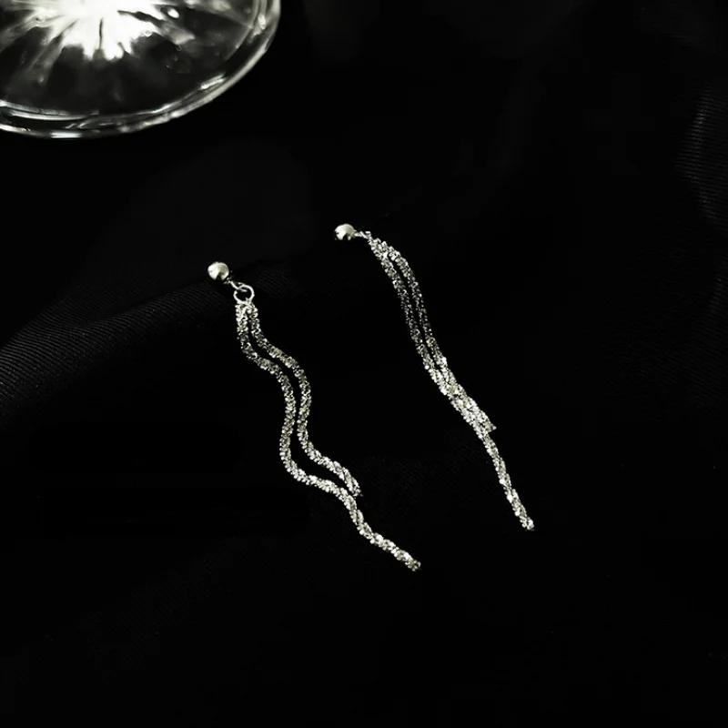 Korean Trendy Tassels Dangle Earrings Color Shiny Long Chain Earrings For Women Simple Female Personality Jewelry Gifts