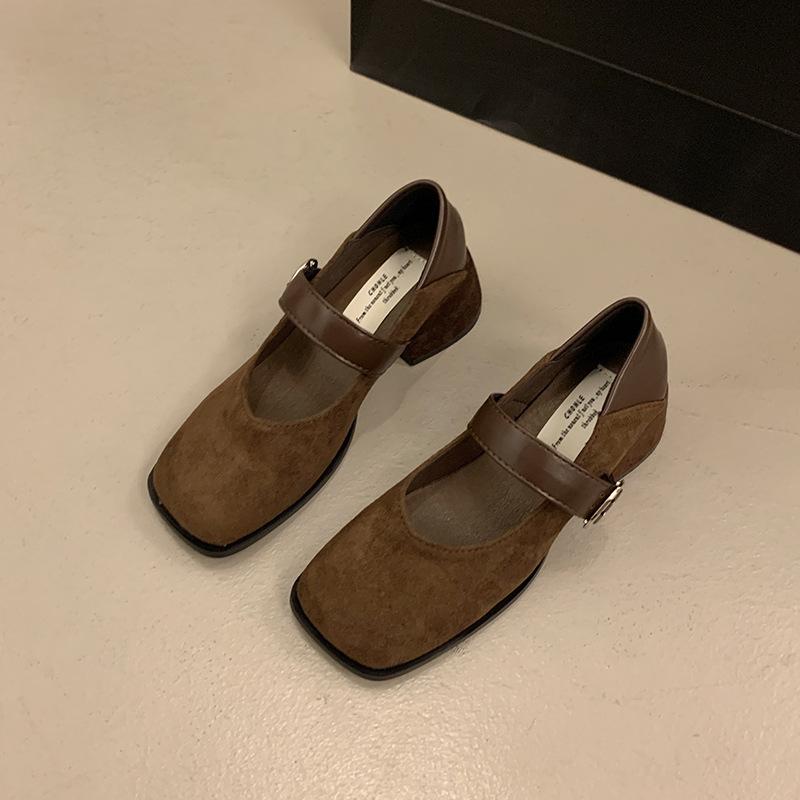 French Retro Leopard Print Thick Heel Single Shoes Women's 2025 Autumn New One-word Buckle Mary Jane Doudou Shoes with Skirt Batch