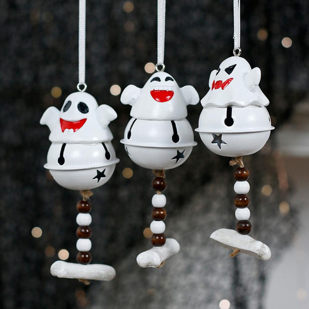 Ghost Bell Resin Hanging Ornament Halloween Mini White Ghost Decoration for Indoor Outdoor Rearview Mirror Decor