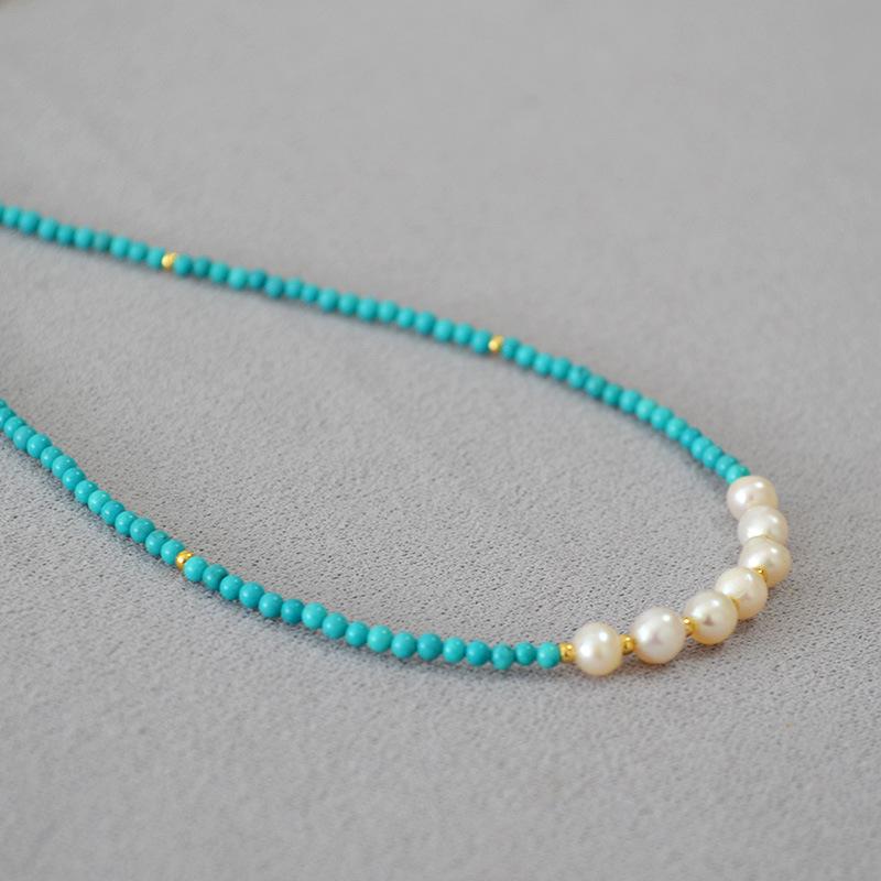 French niche design retro literary freshwater irregular pearl turquoise beaded simple classical temperament necklace