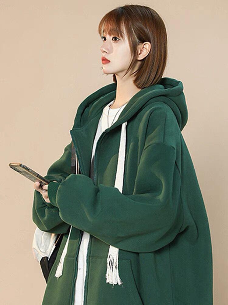 Women's Anti-Pilling Plush Thickened Winter Long-Sleeved Loose Zipper Cardigan Baseball Jacket