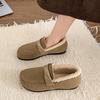 Women's Autumn Winter Warm Fleece Lined Flat Shoes Round Toe Slip-on Loafers Moccasin Cotton Shoes
