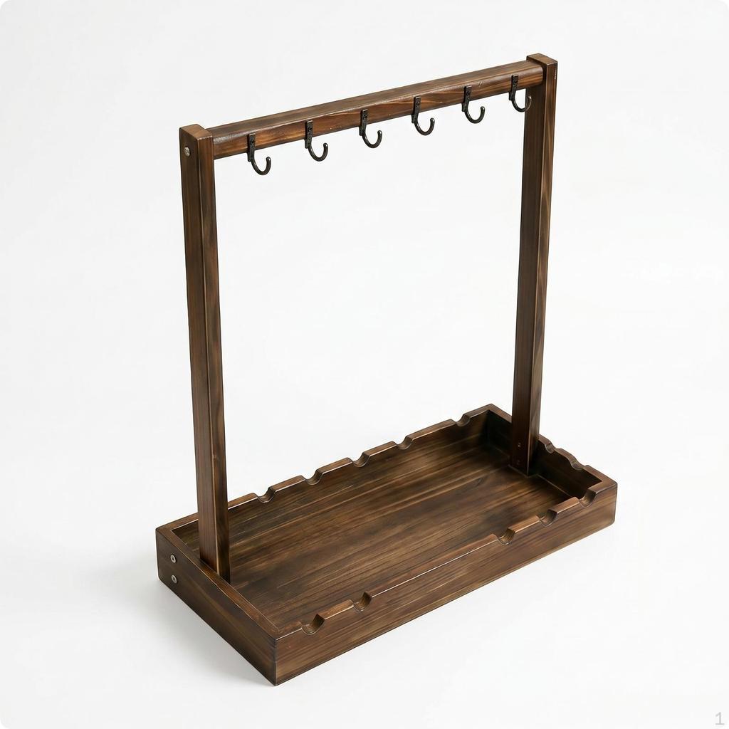 Writing Brush Rack Vintage Style Wooden Hanging Hooks Desk Organizer Carbonized