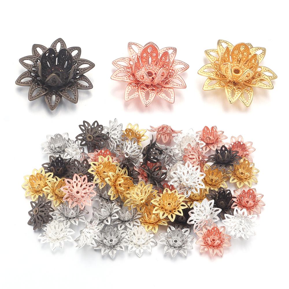 10pcs/lot Lotus Flower Beads Caps End Caps Metal Copper Flower Beads For Jewelry Making Findings DIY Earrings Charms Accessories