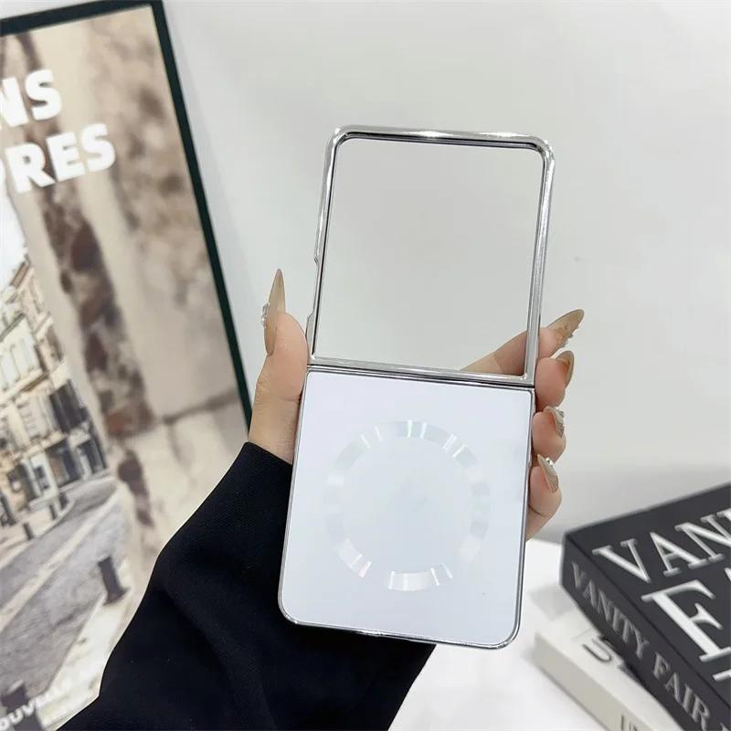 

Fashion Plating Magnetic Phone Case For Samsung Galaxy Z Flip 7FE 6 5 4 For Mag-safe Wireless Charging Frosting Protective Cover Galaxy Z Flip7 серебряный