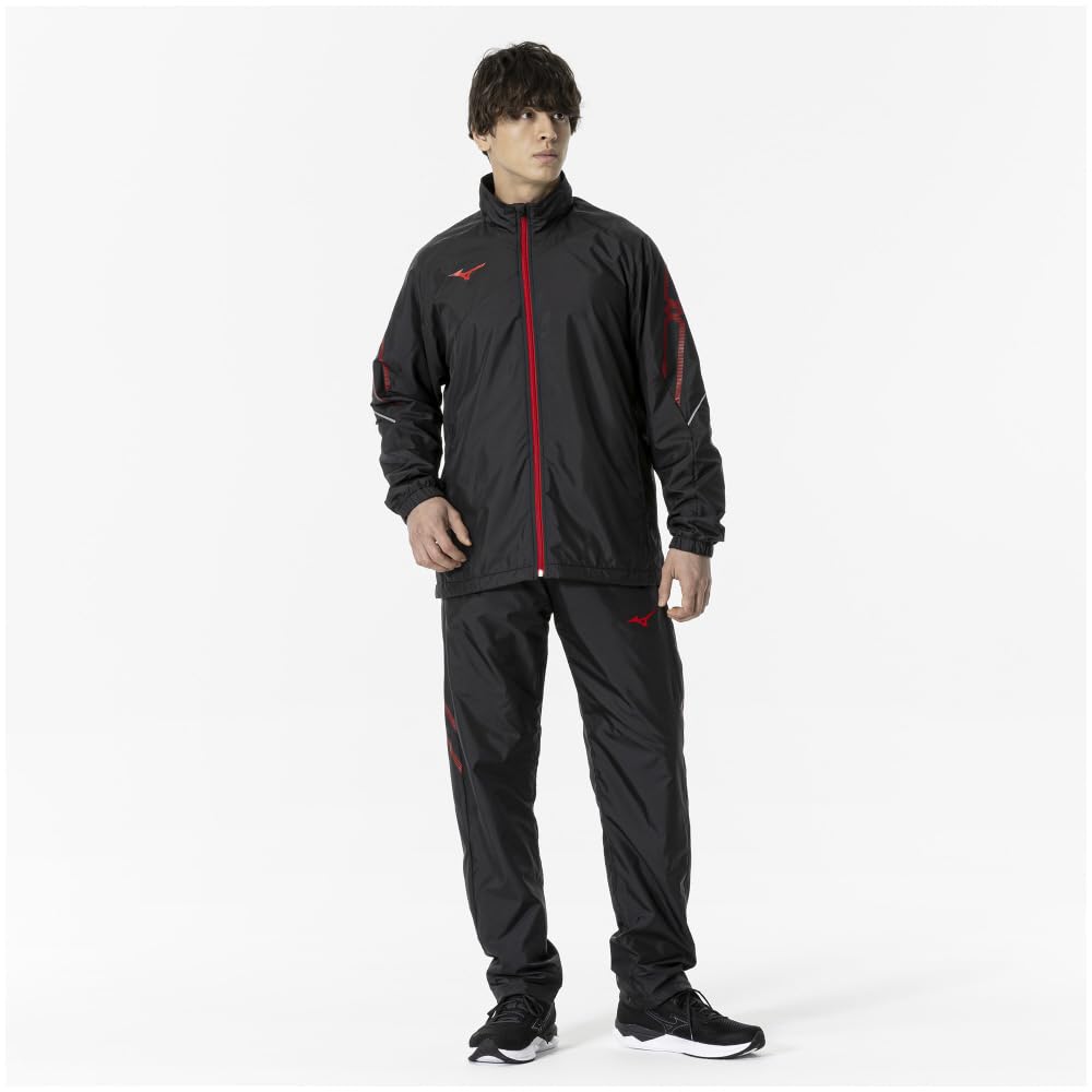 Mizuno Breath Thermo Lined Warmer and Training Size L MC-LINE Jacket, Moisture-Wicking Heat-Generating, Wear, 32MEA631, Black/Chinese Red,