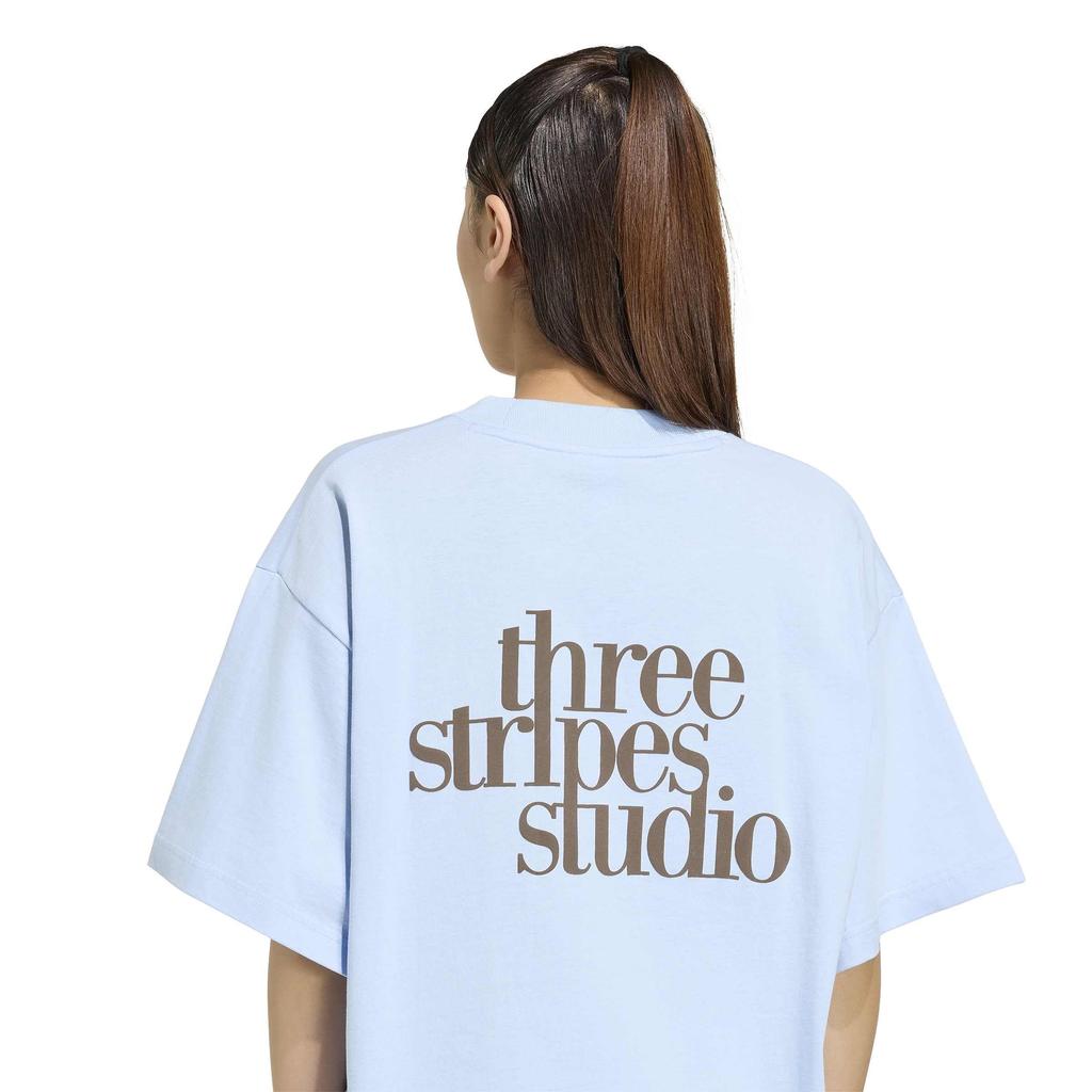 Studio for Women LA310 Globe Blue M [Adidas] Short-Sleeve 3-Stripes T-Shirt (KX3167)
