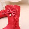 Baby Girls Comfortable Casual Plus Velvet Bow Beaded Lace Warm ZIP Autumn/winter Round Head Daily Kids Mid-calf Children's Boots