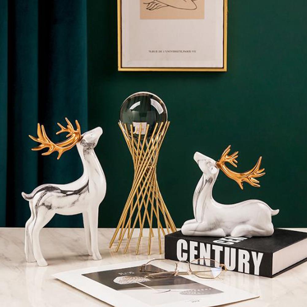 1Pair Resin Deer Oranment Decoration For Living Room Bedroom Wine Cabinet Porch Decoration Resin Crafts