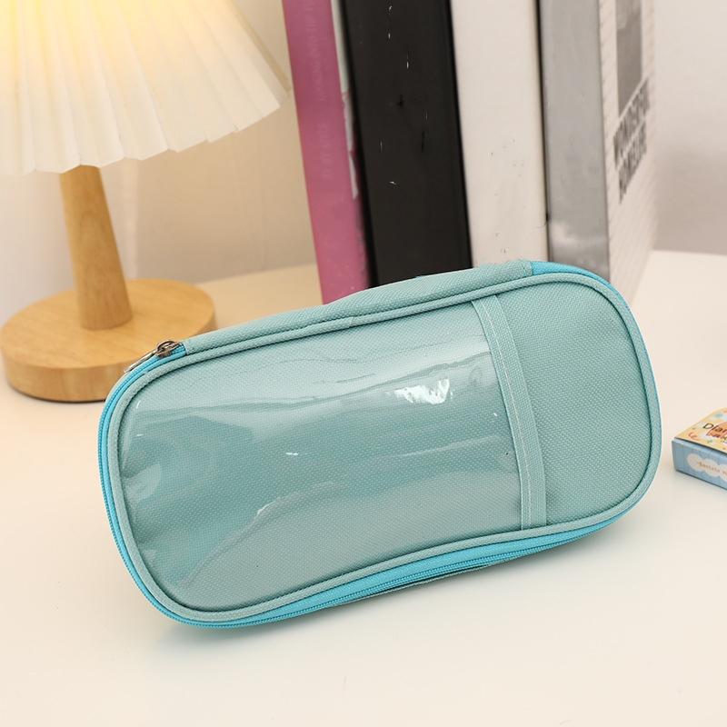 

Простой пенал большой емкости, однотонный, на молнии, для хранения канцелярских принадлежностей, прозрачный пенал для офиса, школьные принадлежности для девочек зелёный