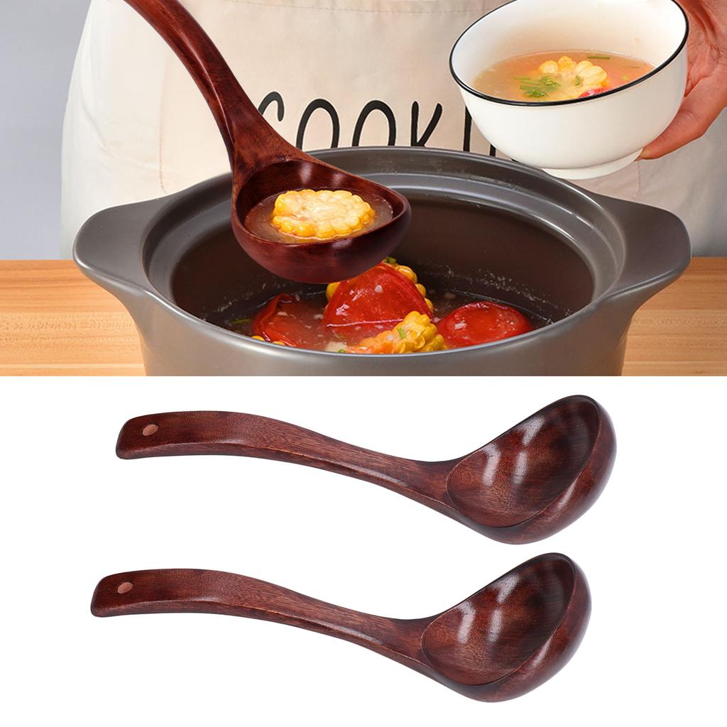 2Pcs Wooden Spoon Wood Scoop Ladle Handle Set Kit for Porridge Coffee Dessert