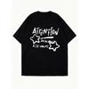 Oversized T Shirt Black Attention Dww Kiss Yours Star Print Graphic Tee Casual Streetwear Fashion Women Summer Top