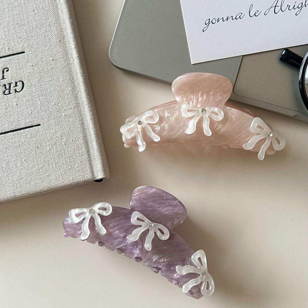 Ballet Bow Hair Claw Barrette Zircon Hairpin Sweet Acetic Acid Shark Clip  Female