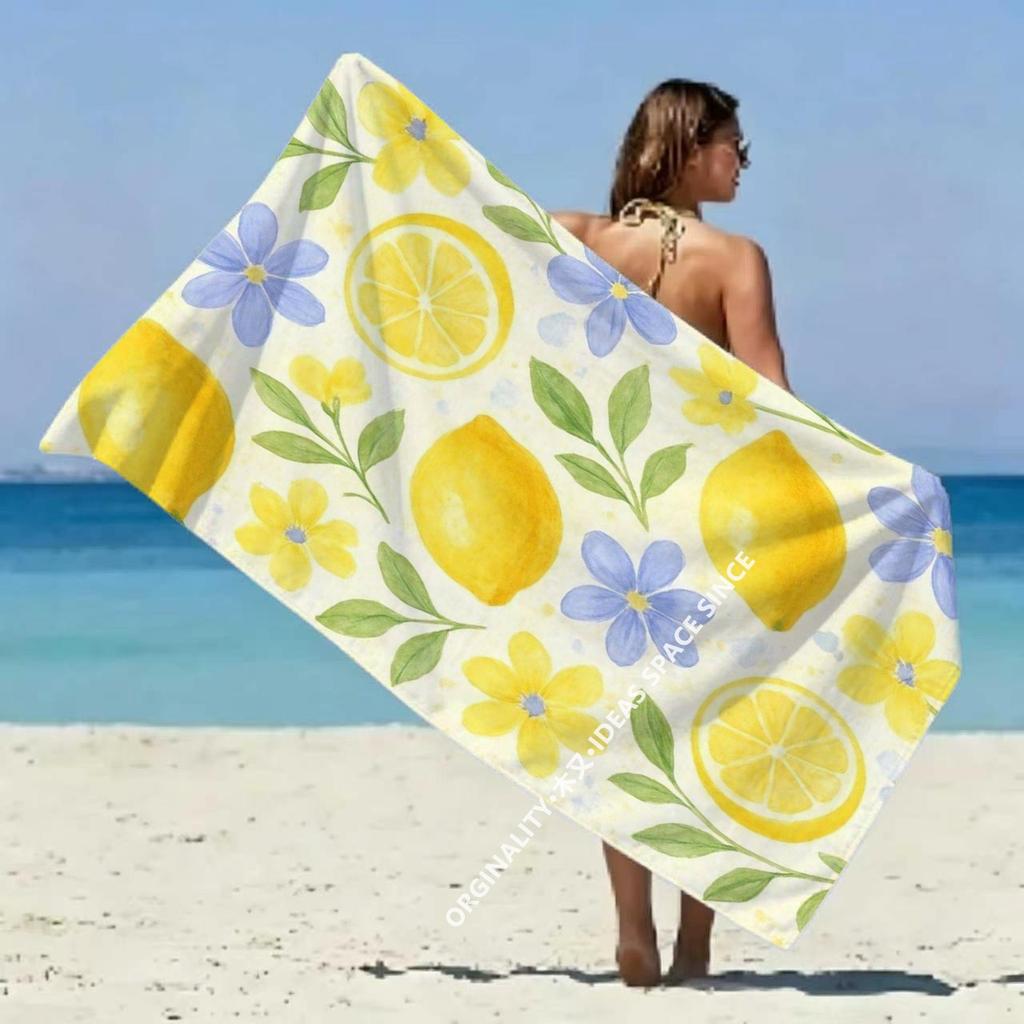 Zitrone Floral Sommer Strandtuch Gemustert Sonnenschutz Und Winddicht Geeignet Für Schwimmbad Camping Reisen