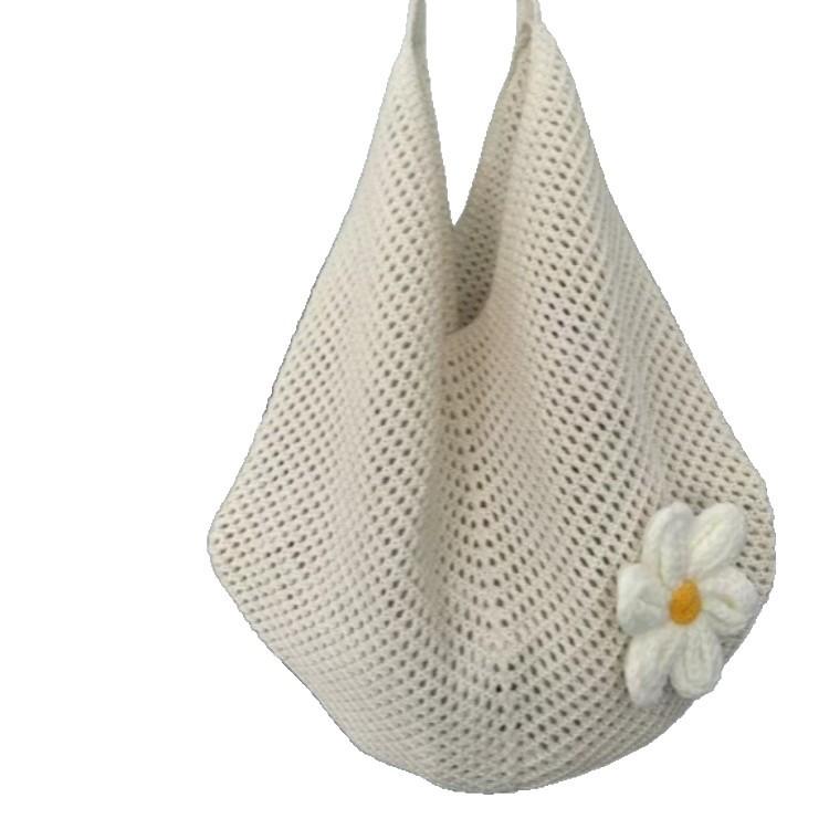 Large capacity woven tote bag women's exquisite flower knitted oblique span bag seaside leisure vacation beach bag