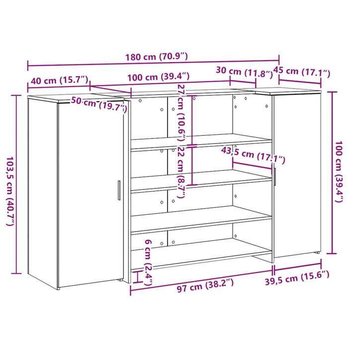 VidaXL Reception Desk Smoked Oak 180x50x103.5cm Engineered Wood, Reception Counter, Salon Reception, Counter 3324173