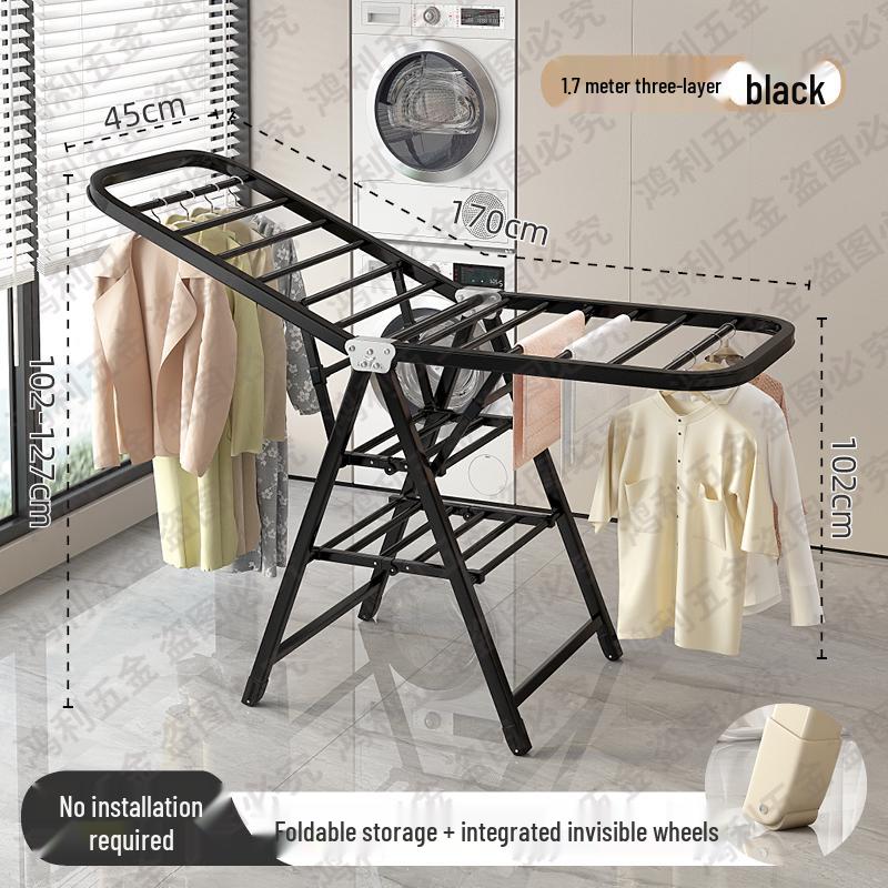 Folding Floor-Standing Clothes Drying Rack for Household, Bedroom, Balcony, Indoor Use - Ideal for Baby Clothes and Quilts.