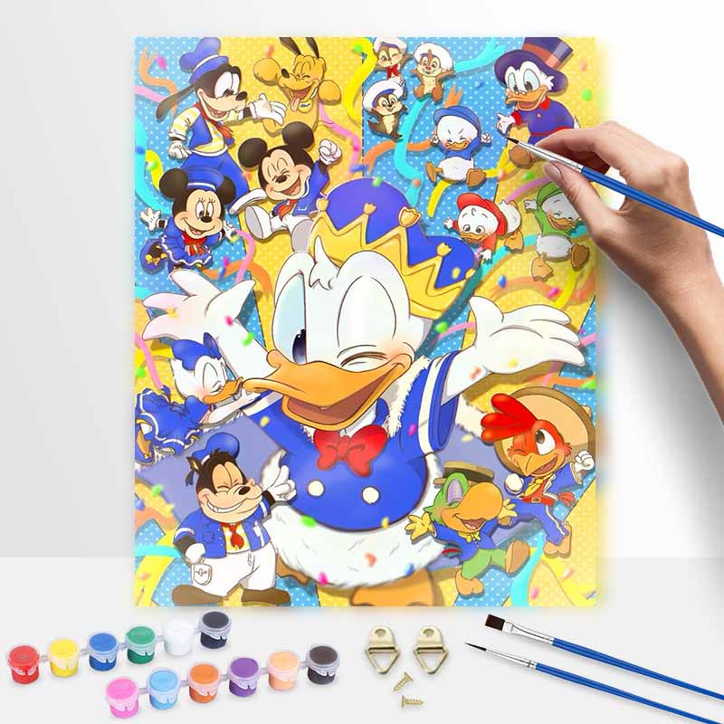 Disney Donald Duck Digital Oil Painting Diy Coloring Handpainted Filling Home Decoration Gift, Canvas Art Wall Decor Party Scene Painting
