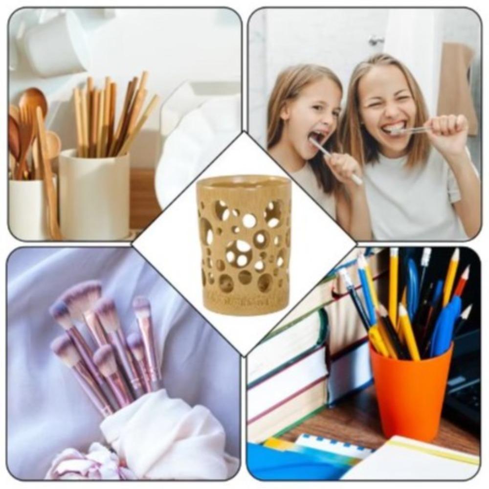 Drainage Bathroom Cup Quick Drying Pencil Holder Natural Bamboo Toothbrush Holder Tableware