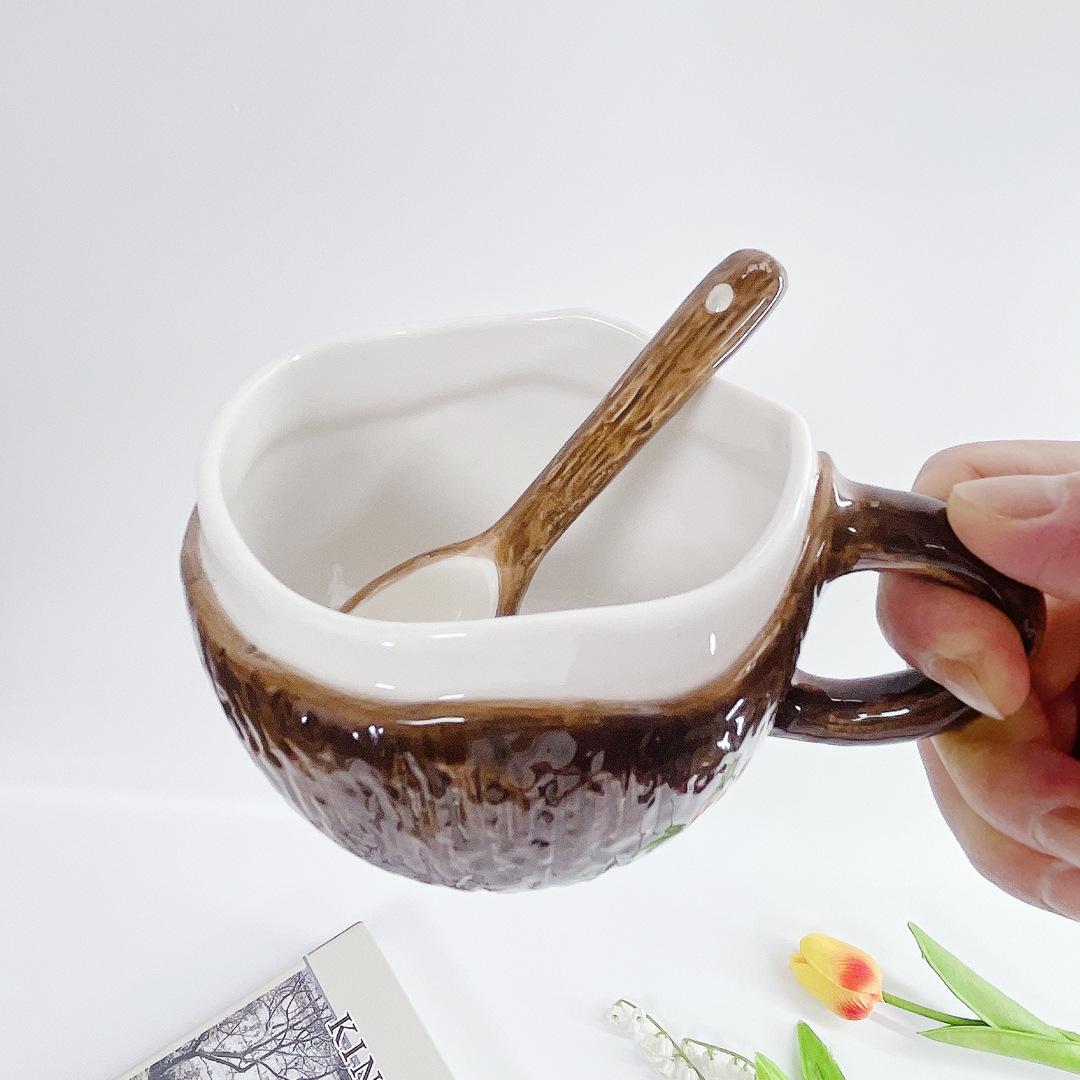 

Korean Style Retro Handmade Irregular Ceramic Mug, Coconut Cup, Coffee Cup, Oat Breakfast Water Cup 201-300ml