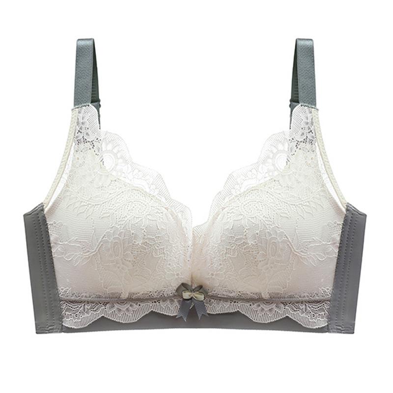 Lace contrasting latex bra without steel ring gathering and closing breast upper support adjustment set