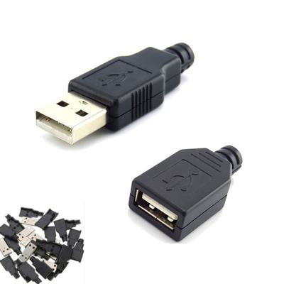 10 peças 3 em 1 Tipo A Fêmea Macho Mirco USB 2.0 Soquete 4 Pinos Conector Plugue Preto Tampa de Plástico Conectores DIY Tipo-A Kits