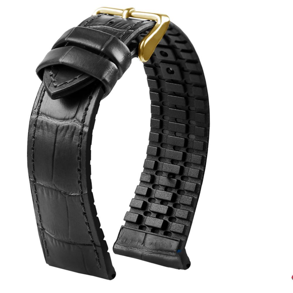 

For IWC/Amani/seiko19mm 20mm 22mm Black brown Genuine Leather Rubber Watch Strap Men Waterproof Silicone Cowhide Band Bracele 20mm