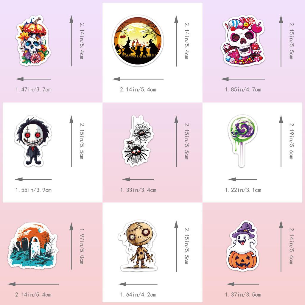 50Pcs Halloween Vinyl Stickers - Spooky Ghost Pumpkin Decals for DIY Party Decor (5.4x4.4cm)