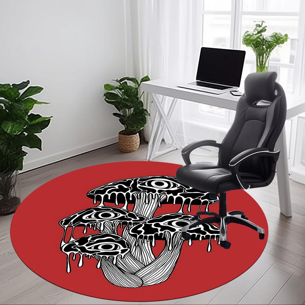 1pc Mushroom Eyes Office Round Area Rug, Mat Suitable For Office, Under Office Chairs Bedroom Living Room Home Decor, Room Deco