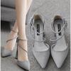 Black Pointed Thick Heel High Heels Female 2025 Spring New Suede Medium Heel Strappy Sandals Korean Versatile Women Shoes Pumps