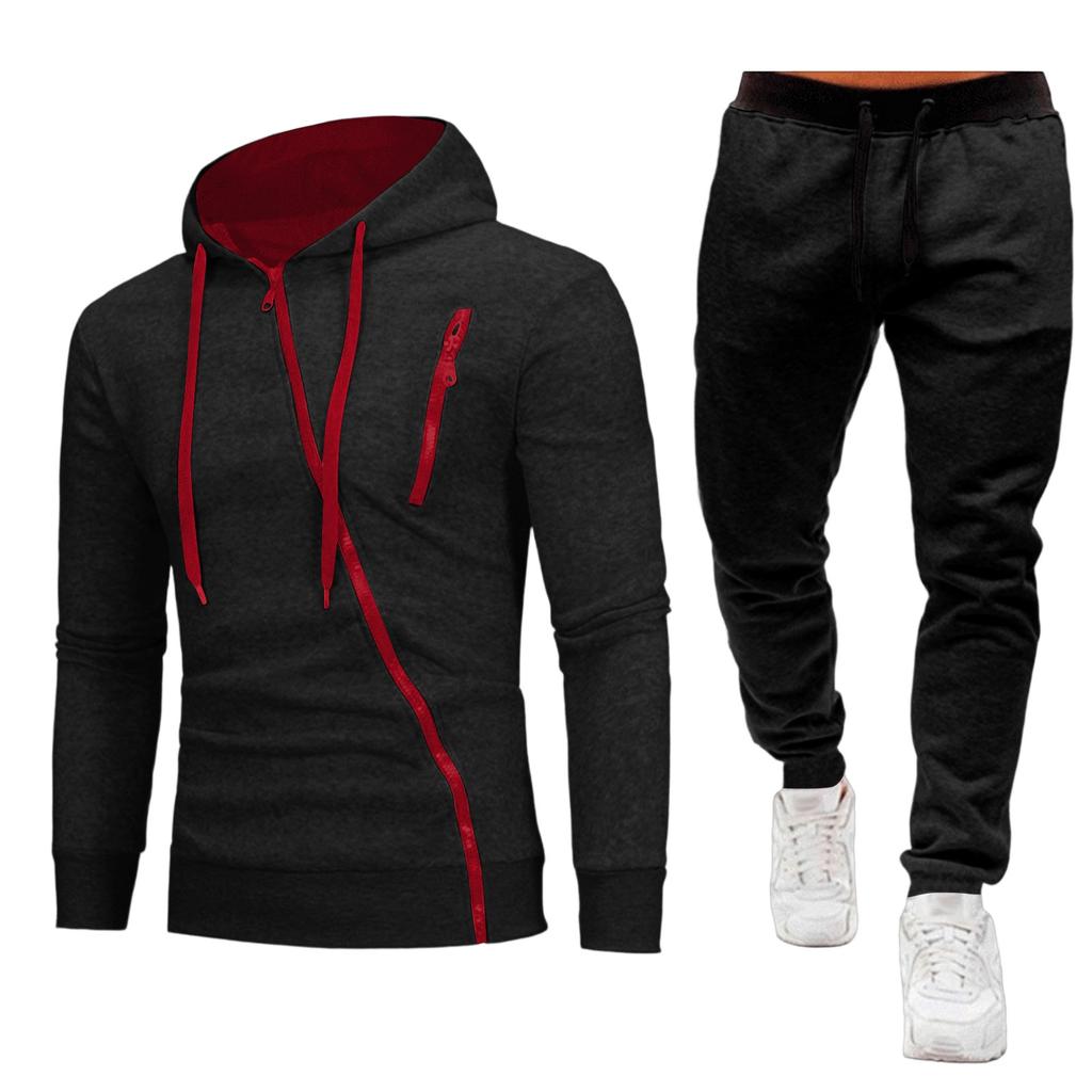 Men's Lined Zip Up Hoodie Tracksuit Set, Long Sleeve Sweatshirt and Pants for Outdoor Sports and Training