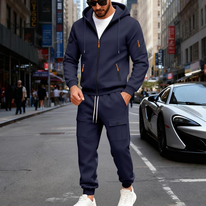 Mens Heavyweight Fleece Loose Hooded Sweatshirt And Pants Casual Sport Two Piece Set