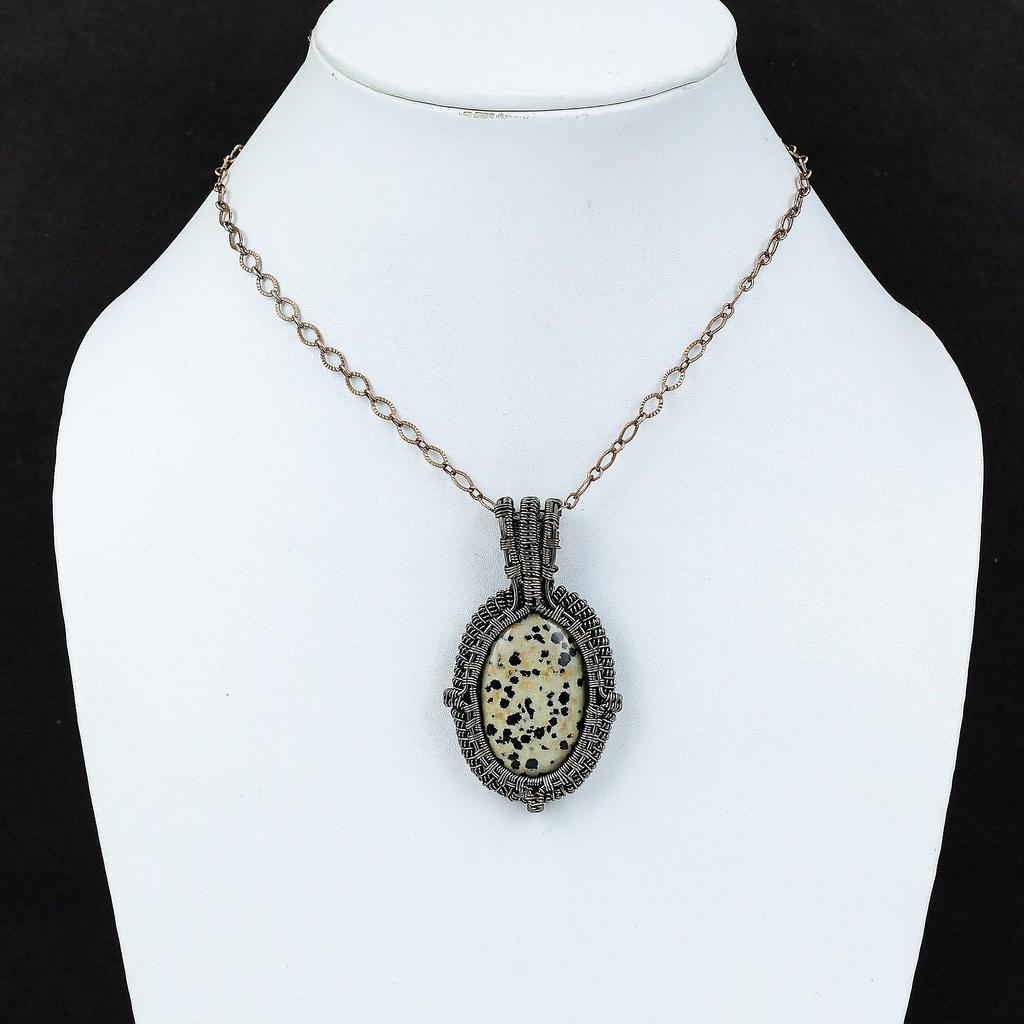 Dalmatian Jasper Pendant Copper Wire Wrapped Pendant Handmade Gemstone Pendant Copper Jewelry Ethnic Pendant Gift For Women Designer Jewelry