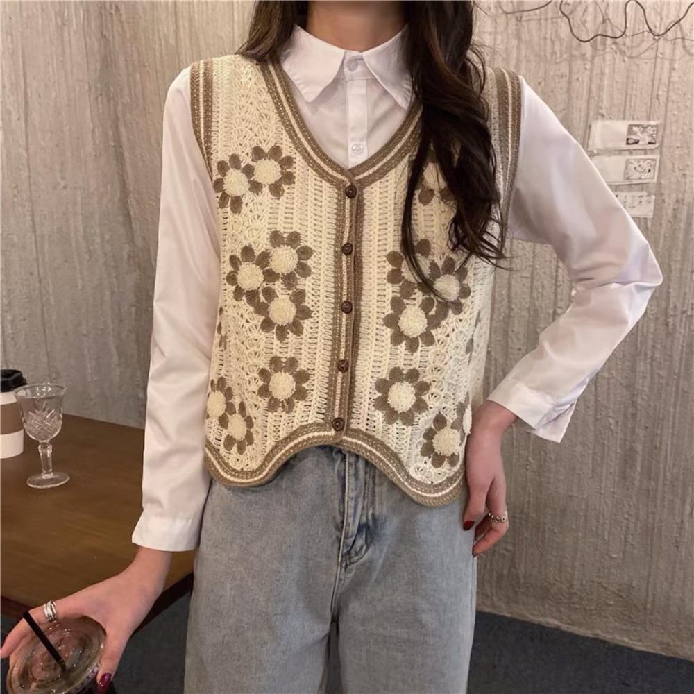 

Cardigan Knitted Sweater Vest Sleeveless Jumpers Waistcoat Top Female
