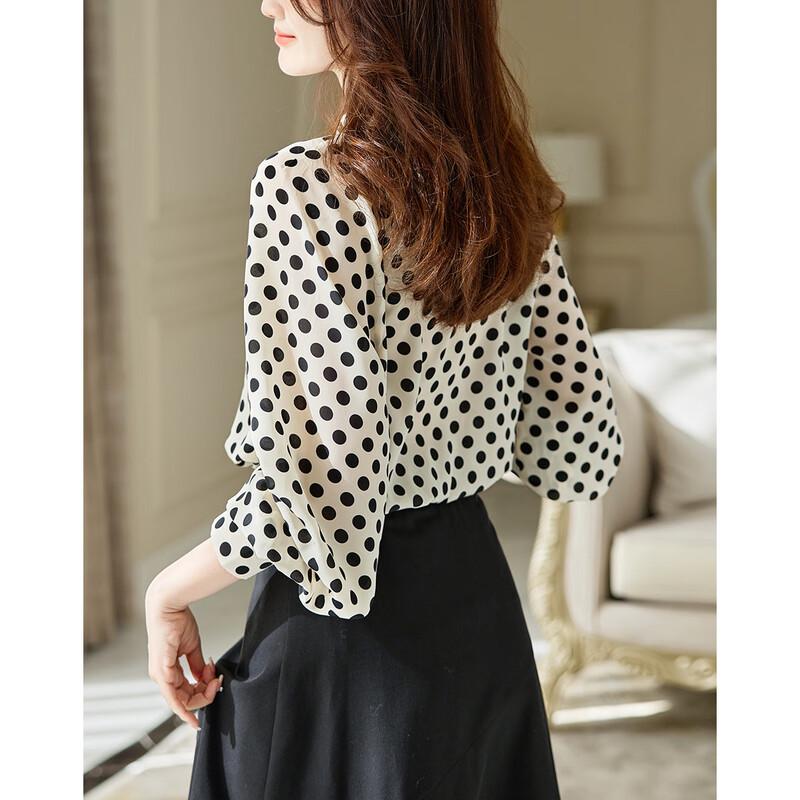 Camicetta Demana Retro Francese a Pois con Scollo a Dolcevita