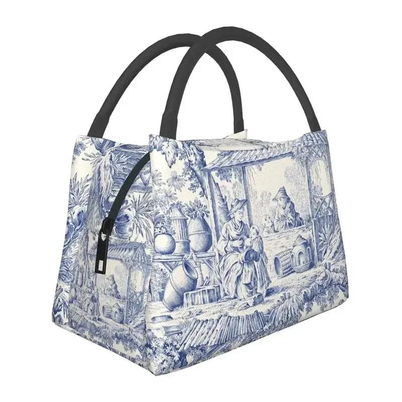 

Пользовательская винтажная классическая французская ткань туаль де жуи с темно-синим мотивом, сумка для ланча, термоизолированная, для работы, путешествий 28x17x16CM