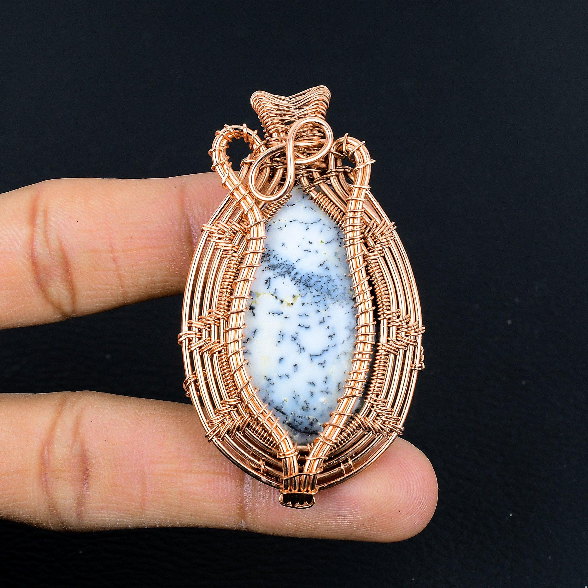 

Dendrite Opal 999 Copper Wire Wrapped Pendant, Handmade Gemstone Jewelry Pendant Gift For Birthday 2.55 Inches