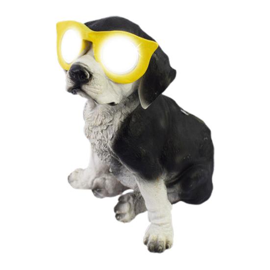 Solar Dog Statue with Glasses Resin Puppy Solar Lamp Garden Decor Solar Powered Dog Light for Home Yard Patio Lawn Pathway