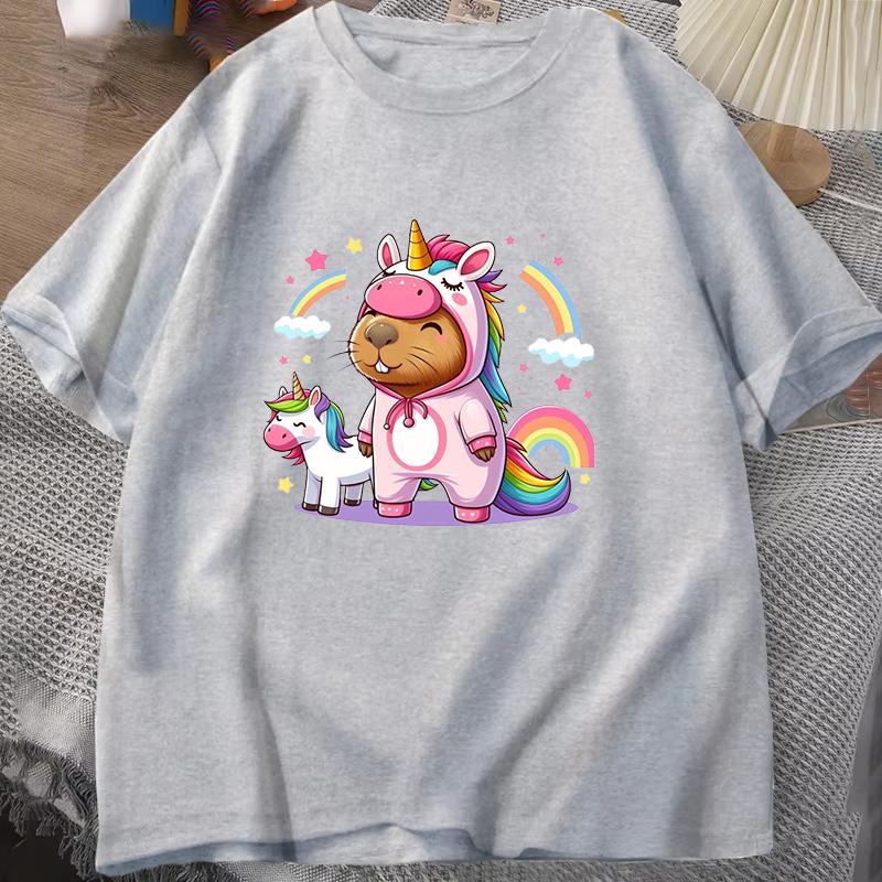 New Cute Unicorn Capibala Print Casual Tshirt Women T Shirt Summer Casual Short Sleeve Harajuku Tops Unisex Tops