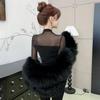 2025 Korean Style Black High Neck Mesh Slimming Long Sleeve Women's Top