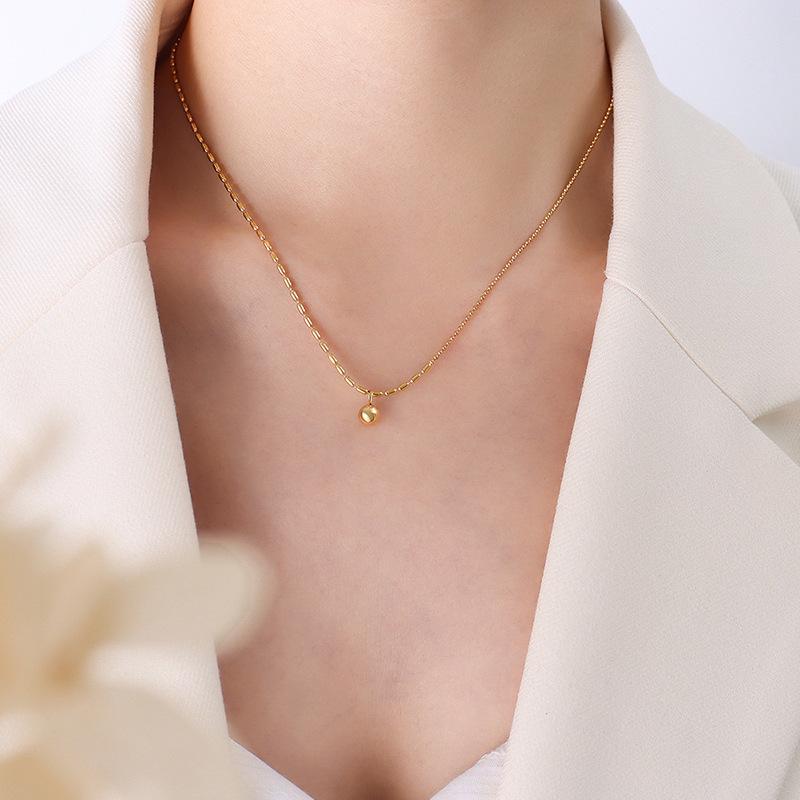 French Minimalist Fashion Stainless Steel 18k Gold Geometric Beads Zircon Necklace Women Spot