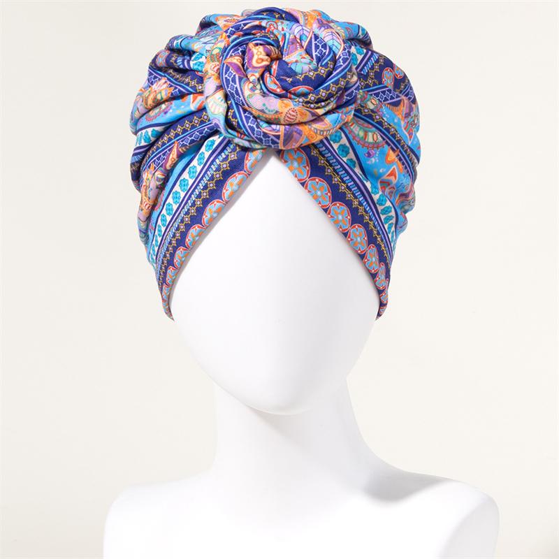 Neuer afrikanischer Druck Plissierter Turban Blumenmütze Vorgebunden Vorderknoten Elastisches Stirnband Elegant Damen Chemo Kappe Bandana Kopfbedeckung