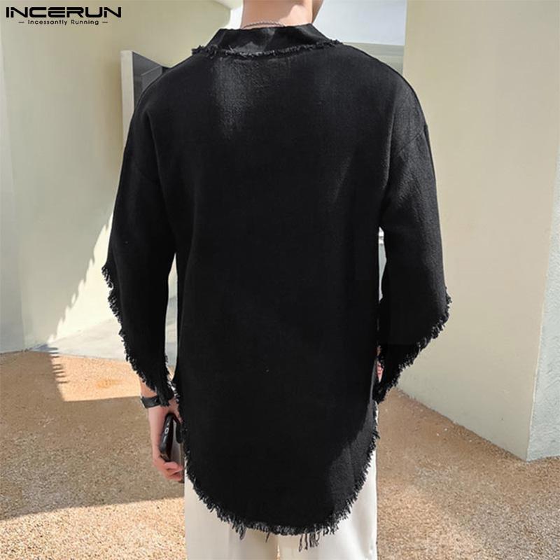 INCERUN Vintage męskie koszule z dekoltem w kształcie litery V, rękawami w kształcie skrzydła nietoperza, ponadgabarytowymi, nieregularnymi, workowatymi bluzkami