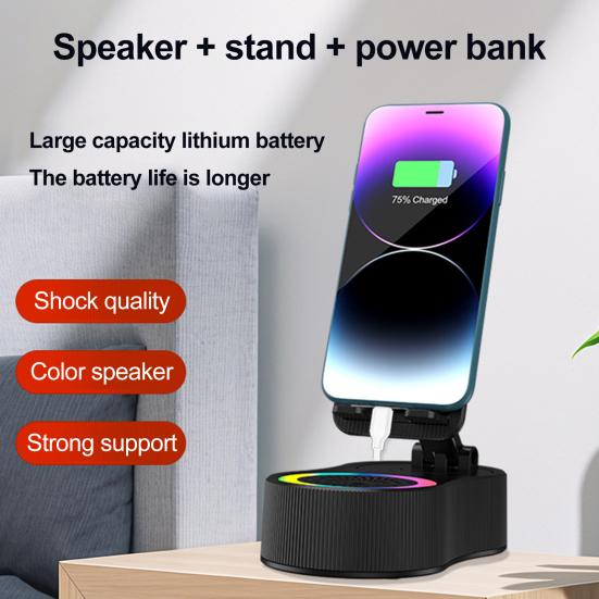 Otočný držák na telefon o 360 stupňů s bezdrátovým Bluetooth kompatibilním reproduktorem RGB světlo výškově nastavitelný držák na mobilní telefon