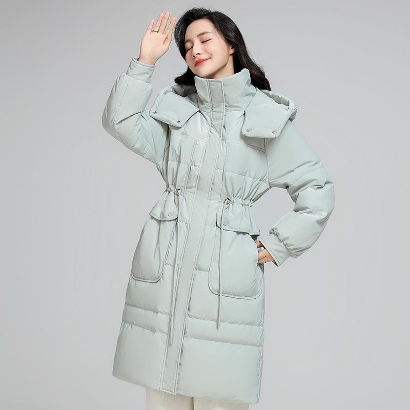 

2025 Women s Mid-Length Six-Color Slimming Down Jacket: Thickened Warm Winter Outerwear with Big Pockets Medium светло-синий