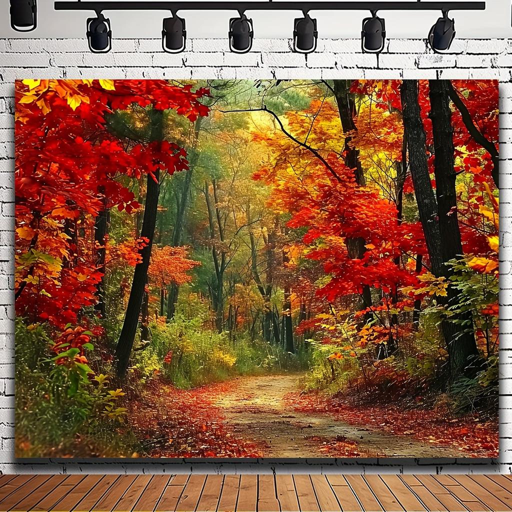 1pc Vibrant Autumn Forest Photography Backdrop - Majestic Mountain Road with Golden Leaves - Ideal for Studio & Banner Decor