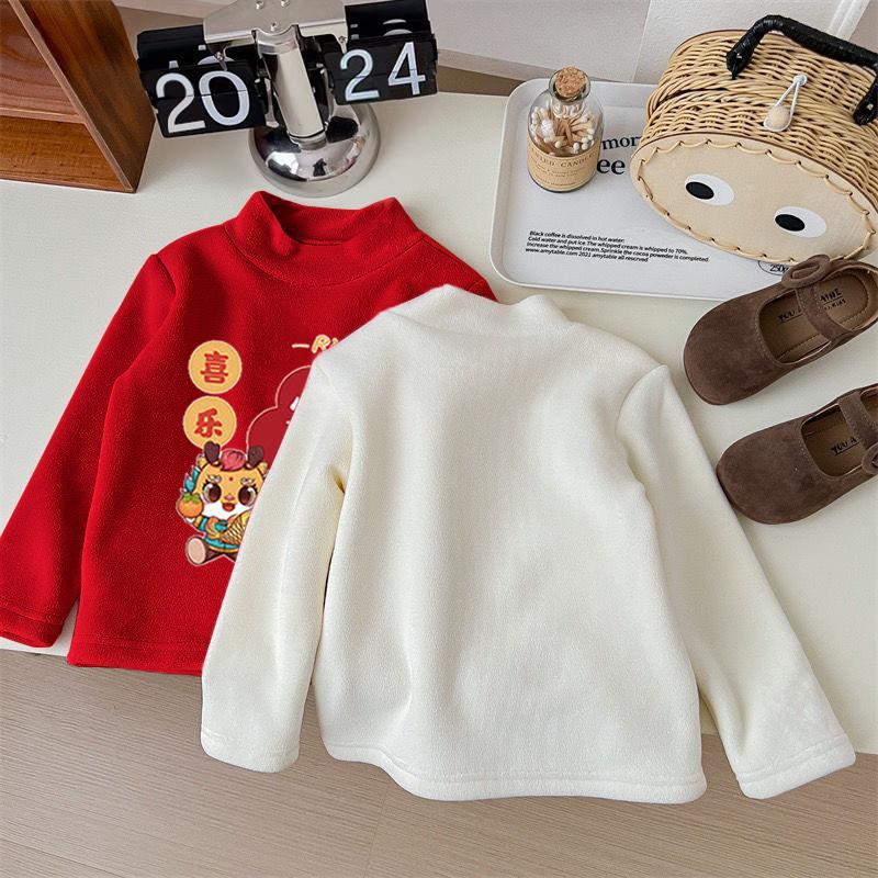 Kids Red Thermal Base Layer Shirt Festive Chinese New Year Top Baby Warm Long Sleeve T-Shirt