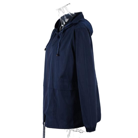 Veste Imperméable Fine à Capuche Zippée pour Femme Camping Extérieur Couleur Unie Imperméable