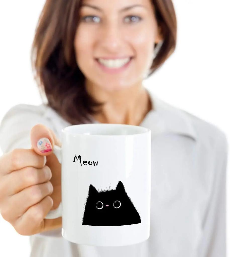 Meow Cat Lover Mug-black Cat Coffee Cup Female Girl Gift Office Ceramic Cup 320ML White Mugs Coffee Cups