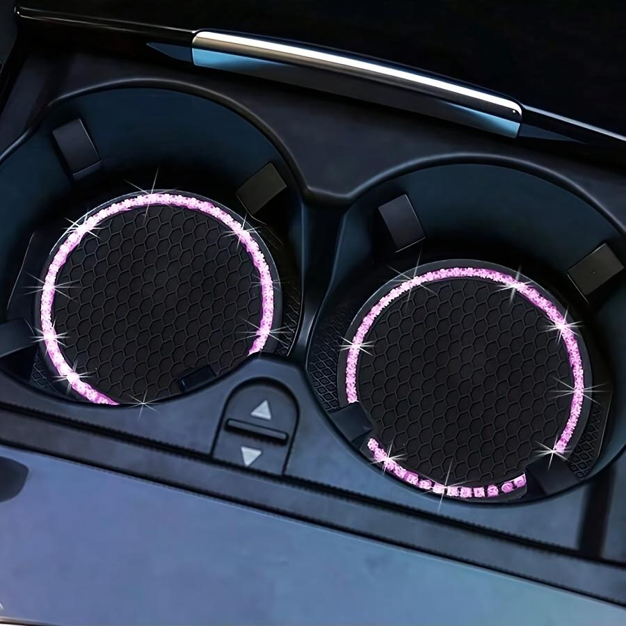 2Pcs Sparkly Rhinestone Car Cup Coasters, Universal Anti-Slip PVC Mat Car Cup Holder, Bling Interior Decoration Accessory